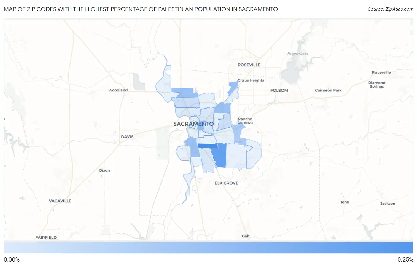 Zip Codes with the Highest Percentage of Palestinian Population in Sacramento Map