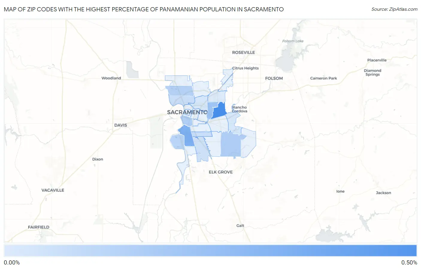 Zip Codes with the Highest Percentage of Panamanian Population in Sacramento Map