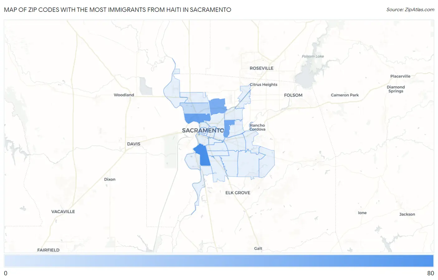 Zip Codes with the Most Immigrants from Haiti in Sacramento Map