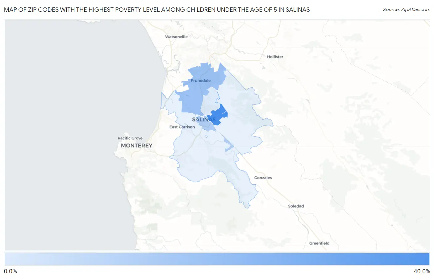 Zip Codes with the Highest Poverty Level Among Children Under the Age of 5 in Salinas Map
