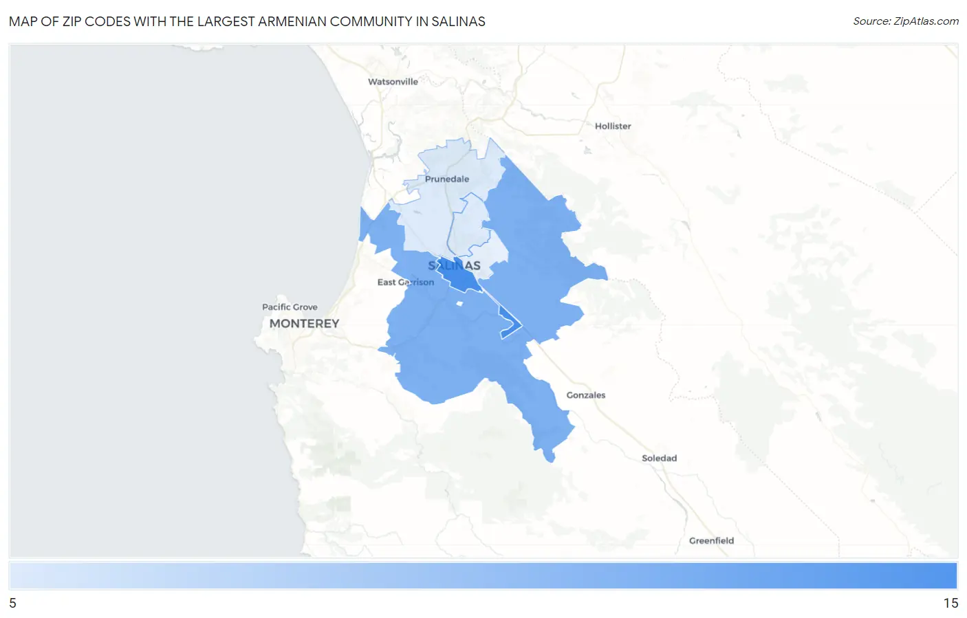 Zip Codes with the Largest Armenian Community in Salinas Map