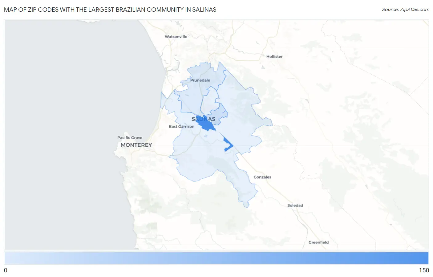 Zip Codes with the Largest Brazilian Community in Salinas Map