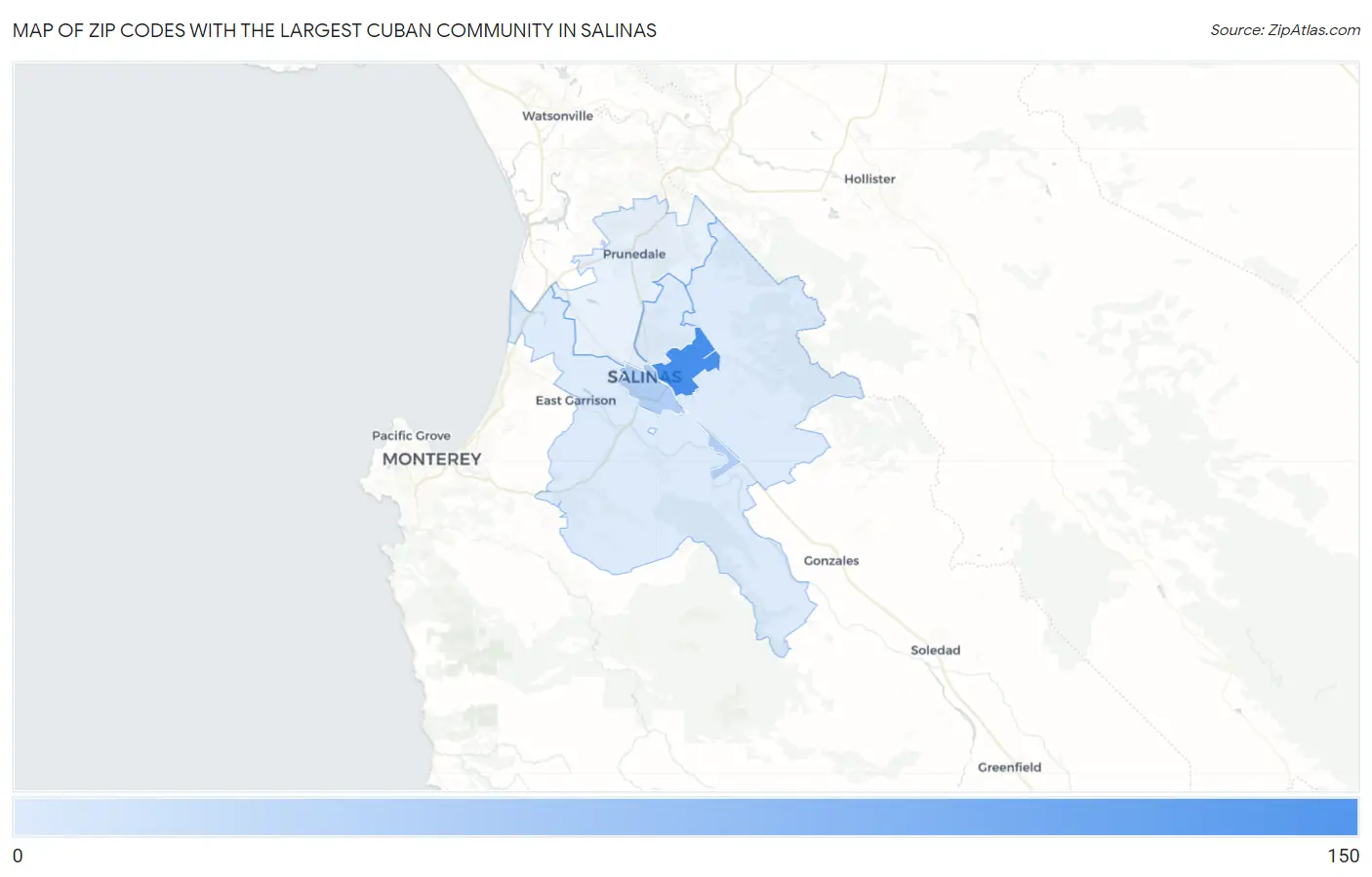 Zip Codes with the Largest Cuban Community in Salinas Map