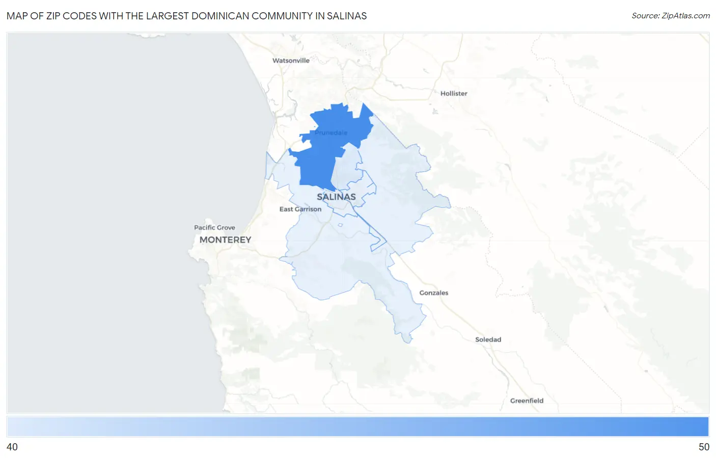 Zip Codes with the Largest Dominican Community in Salinas Map