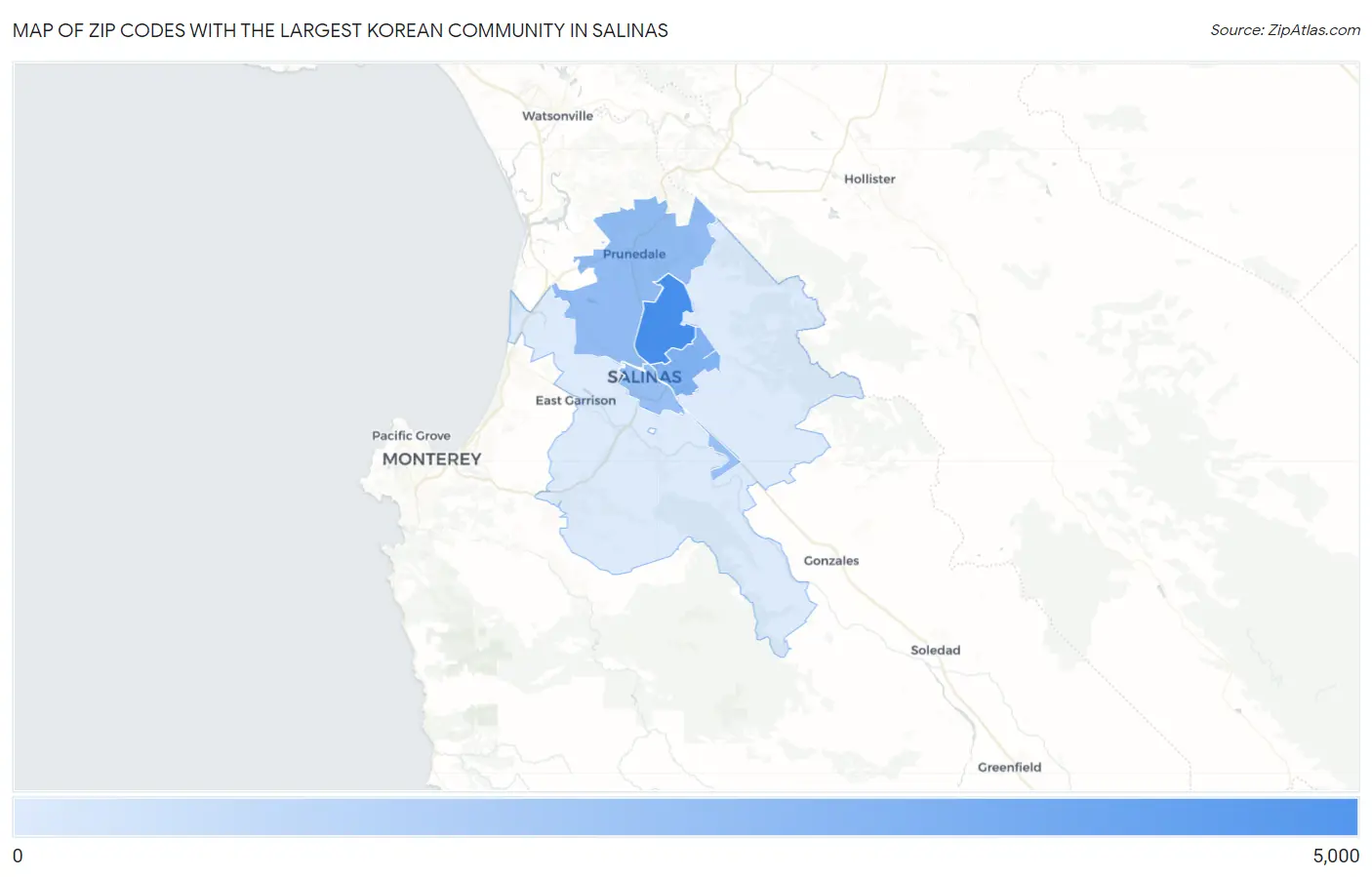 Zip Codes with the Largest Korean Community in Salinas Map