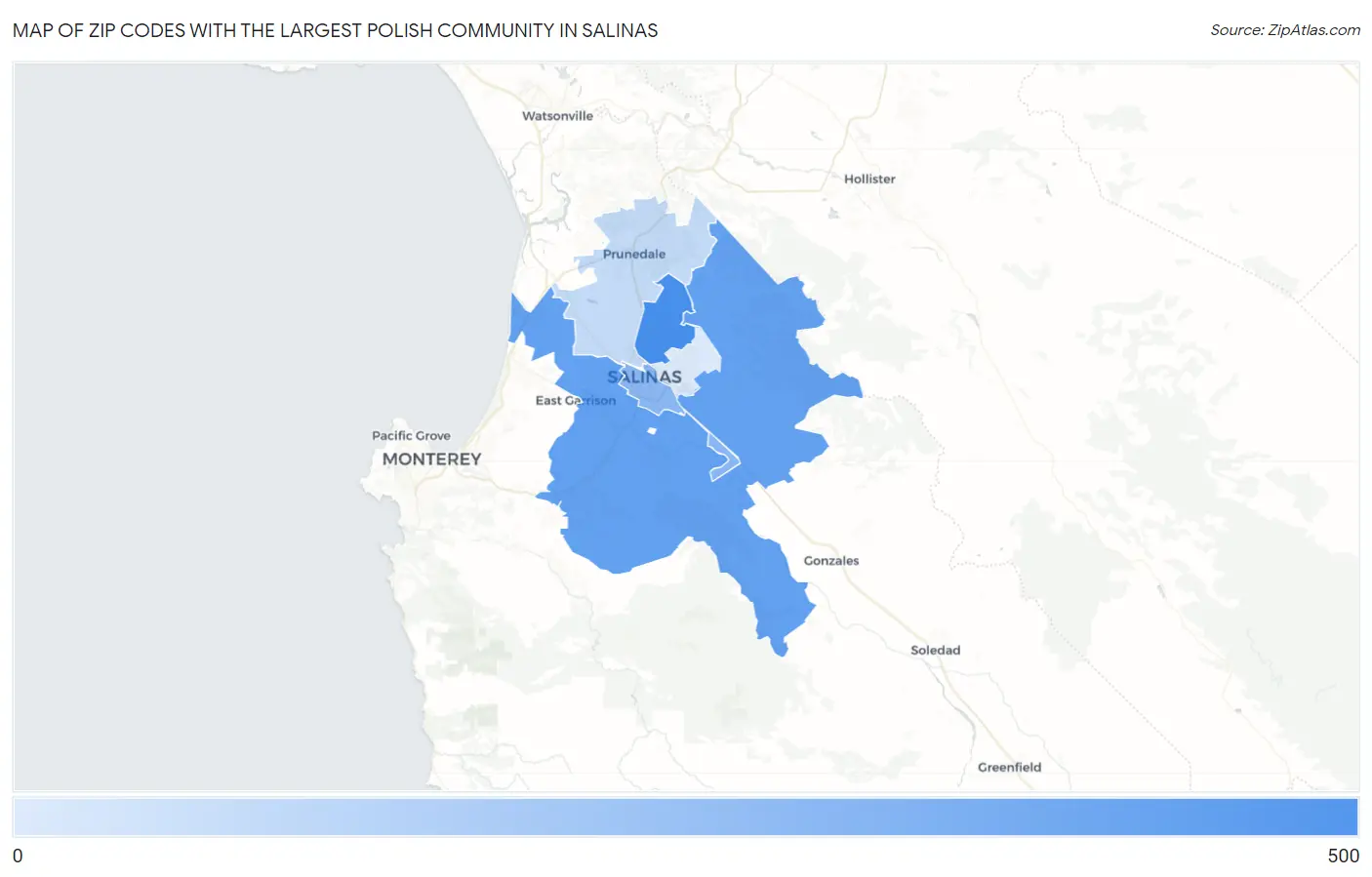 Zip Codes with the Largest Polish Community in Salinas Map