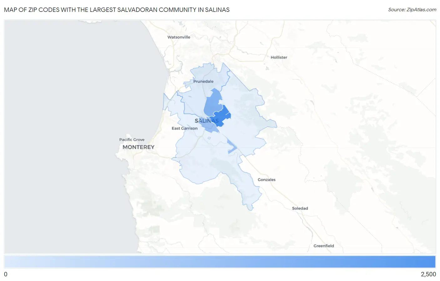 Zip Codes with the Largest Salvadoran Community in Salinas Map