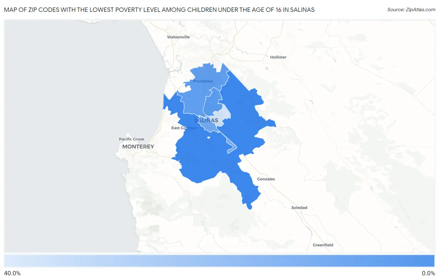 Zip Codes with the Lowest Poverty Level Among Children Under the Age of 16 in Salinas Map