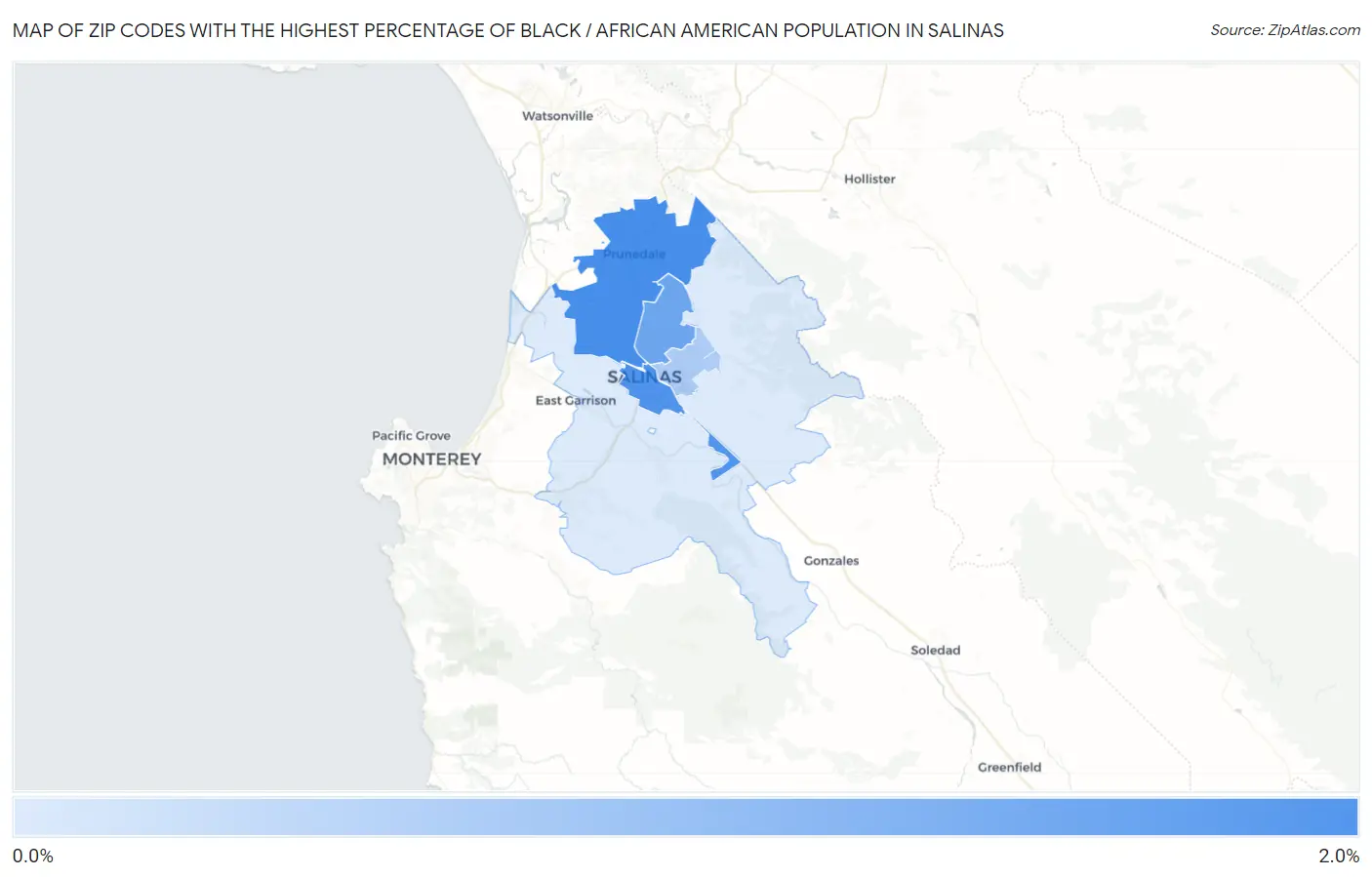 Zip Codes with the Highest Percentage of Black / African American Population in Salinas Map