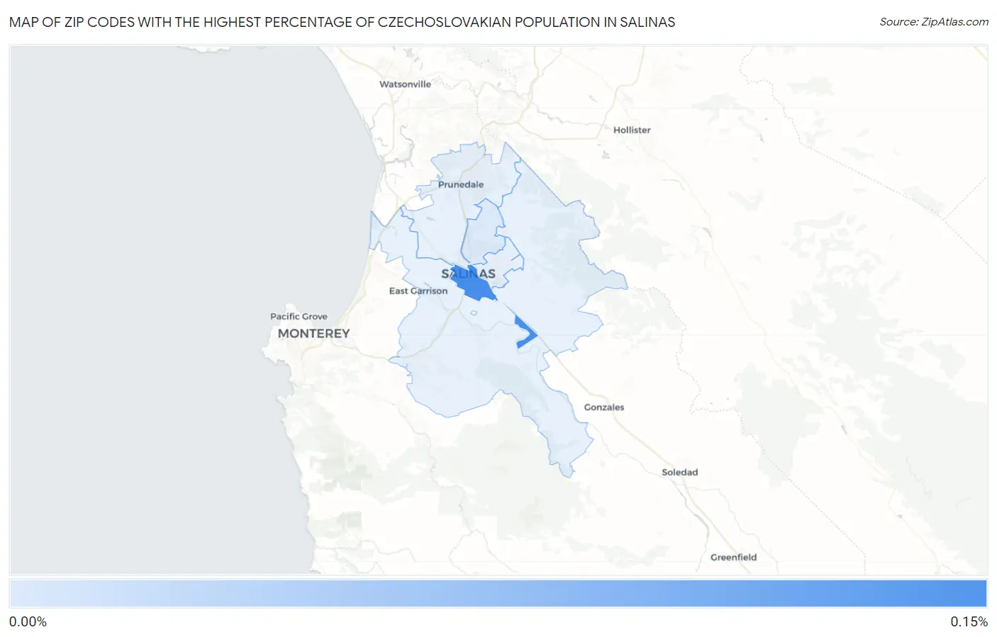 Zip Codes with the Highest Percentage of Czechoslovakian Population in Salinas Map