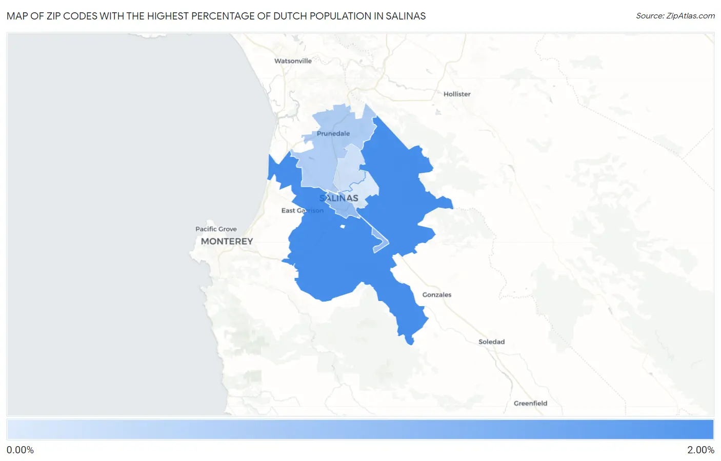 Zip Codes with the Highest Percentage of Dutch Population in Salinas Map