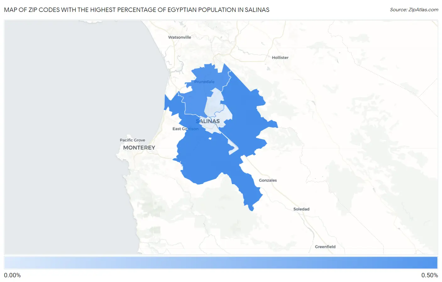 Zip Codes with the Highest Percentage of Egyptian Population in Salinas Map