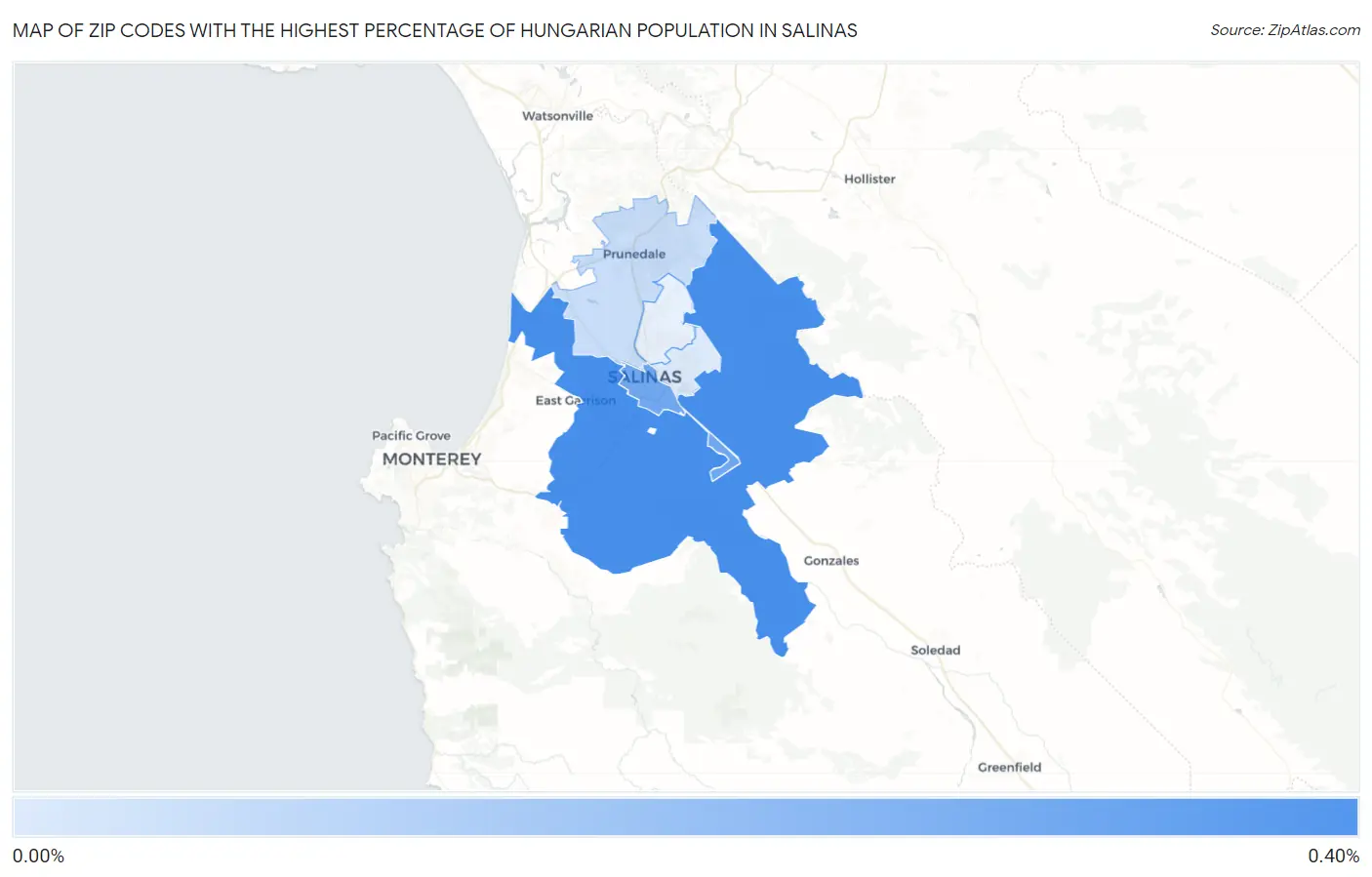 Zip Codes with the Highest Percentage of Hungarian Population in Salinas Map