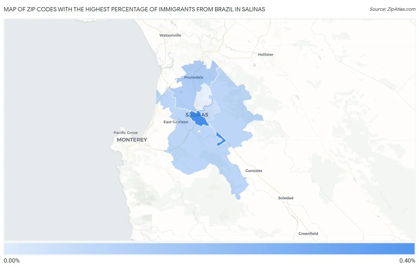 Zip Codes with the Highest Percentage of Immigrants from Brazil in Salinas Map