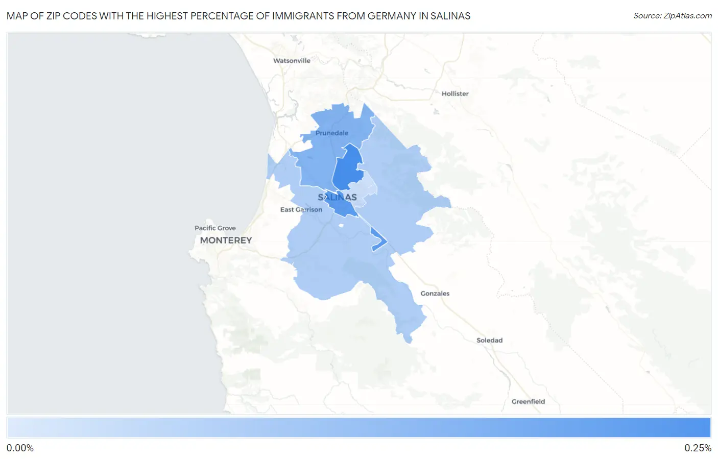 Zip Codes with the Highest Percentage of Immigrants from Germany in Salinas Map
