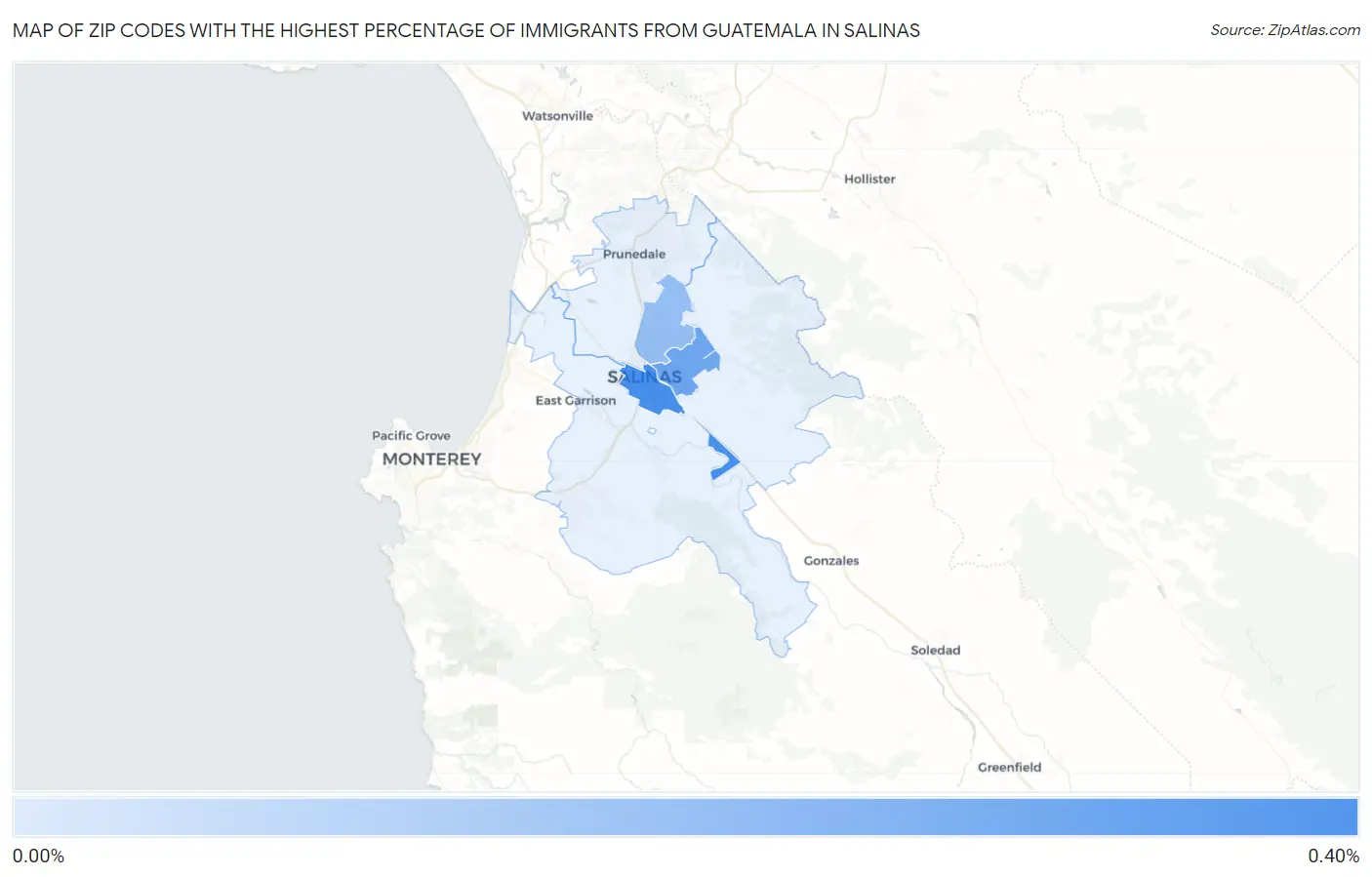 Zip Codes with the Highest Percentage of Immigrants from Guatemala in Salinas Map