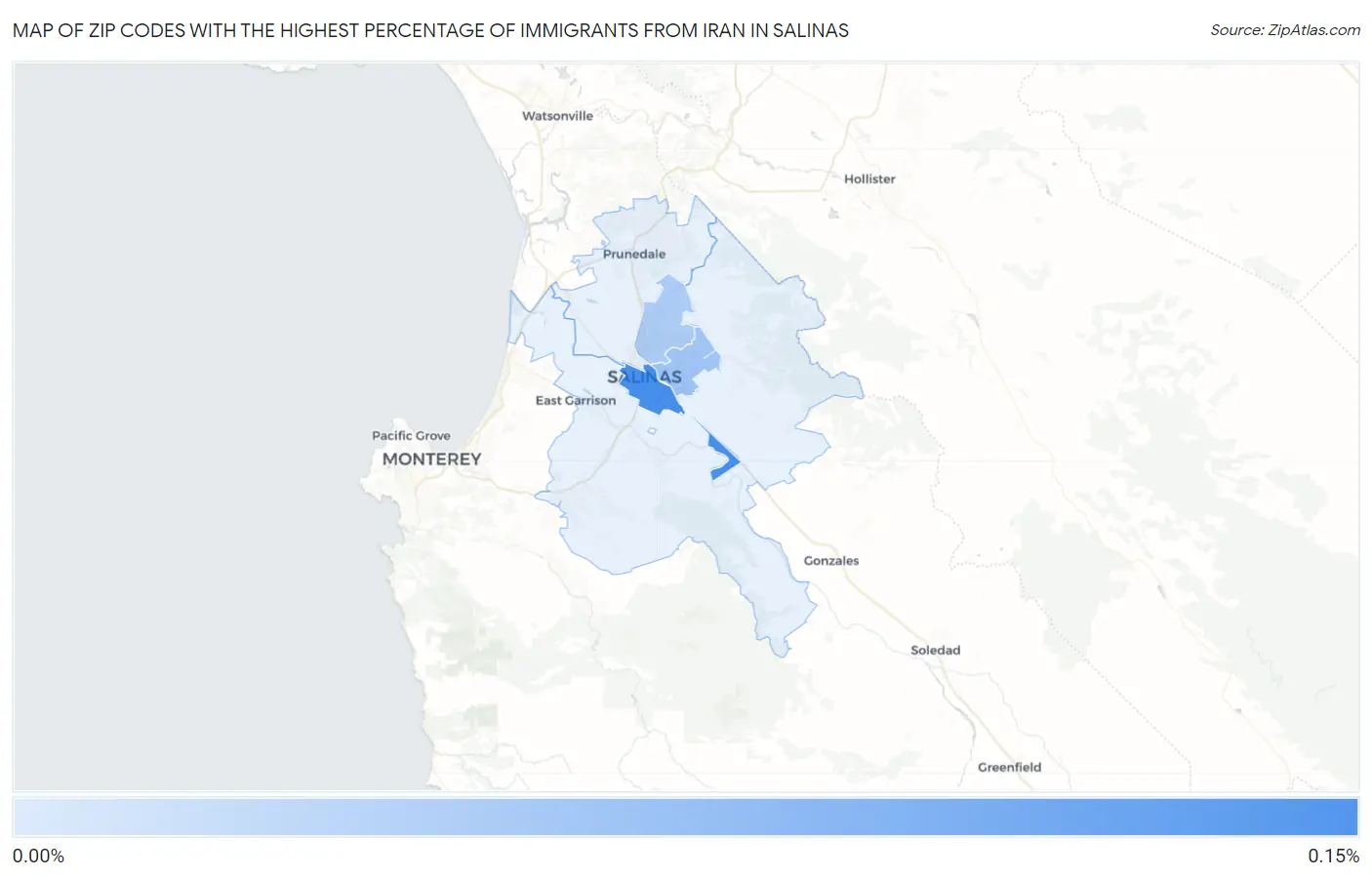 Zip Codes with the Highest Percentage of Immigrants from Iran in Salinas Map