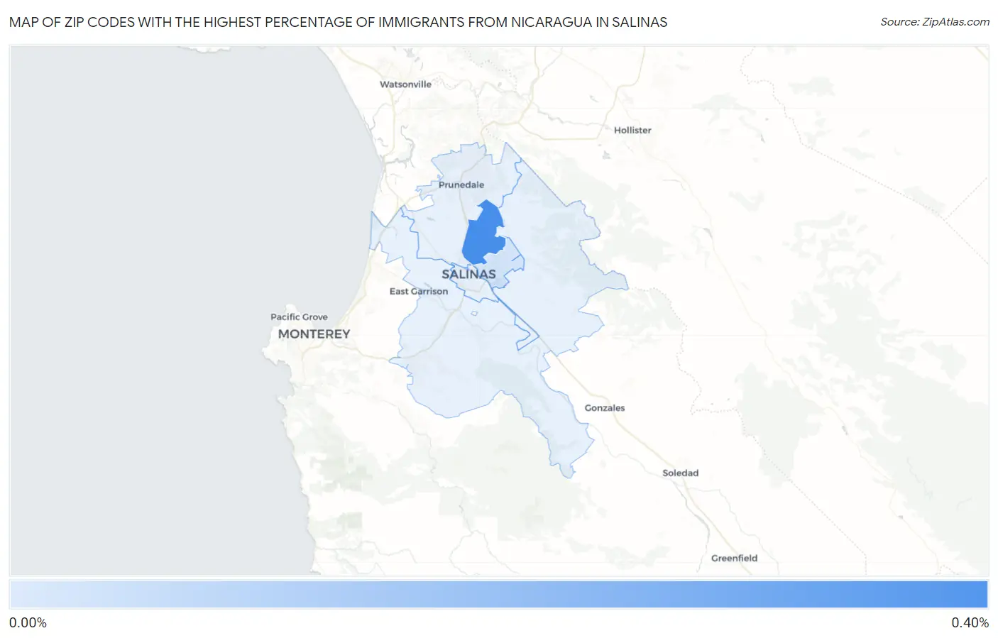 Zip Codes with the Highest Percentage of Immigrants from Nicaragua in Salinas Map