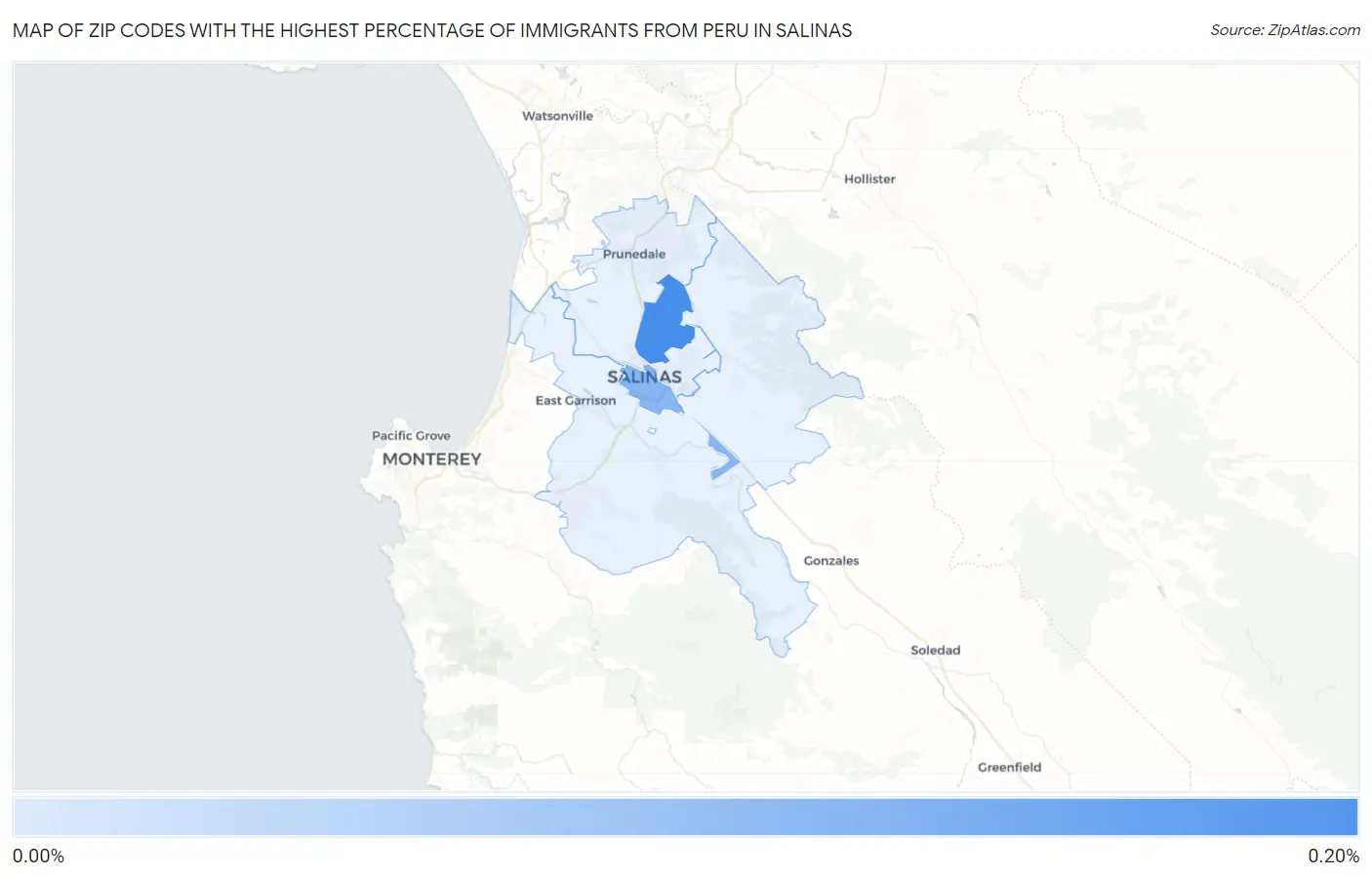 Zip Codes with the Highest Percentage of Immigrants from Peru in Salinas Map