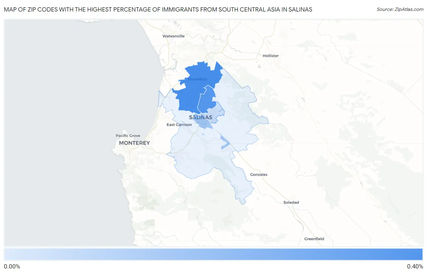 Zip Codes with the Highest Percentage of Immigrants from South Central Asia in Salinas Map