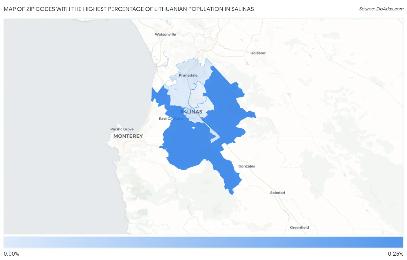 Zip Codes with the Highest Percentage of Lithuanian Population in Salinas Map