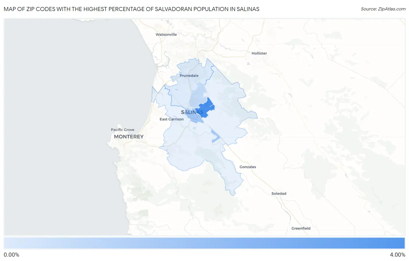 Zip Codes with the Highest Percentage of Salvadoran Population in Salinas Map