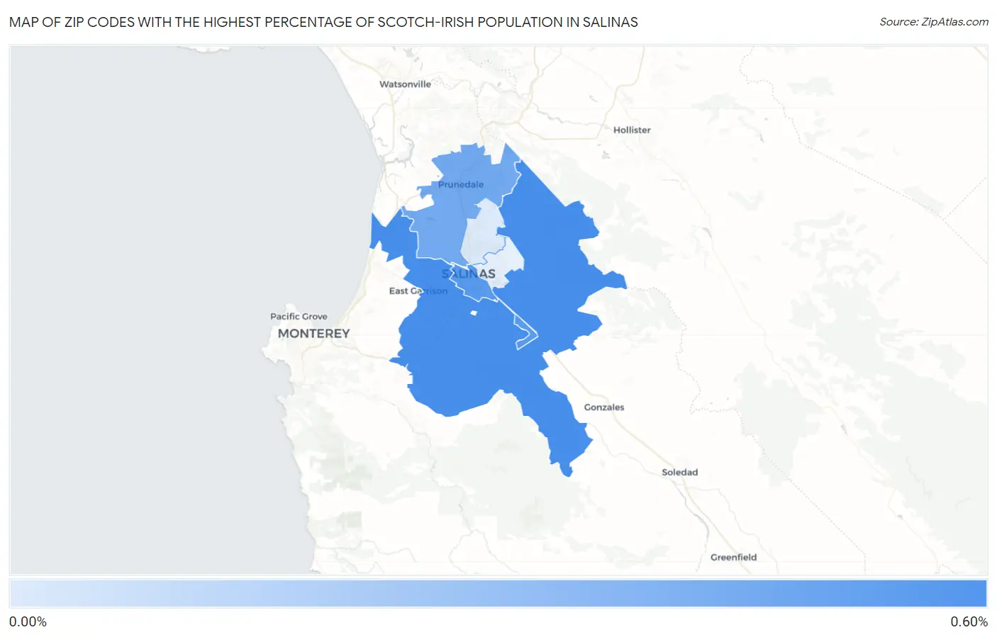 Zip Codes with the Highest Percentage of Scotch-Irish Population in Salinas Map