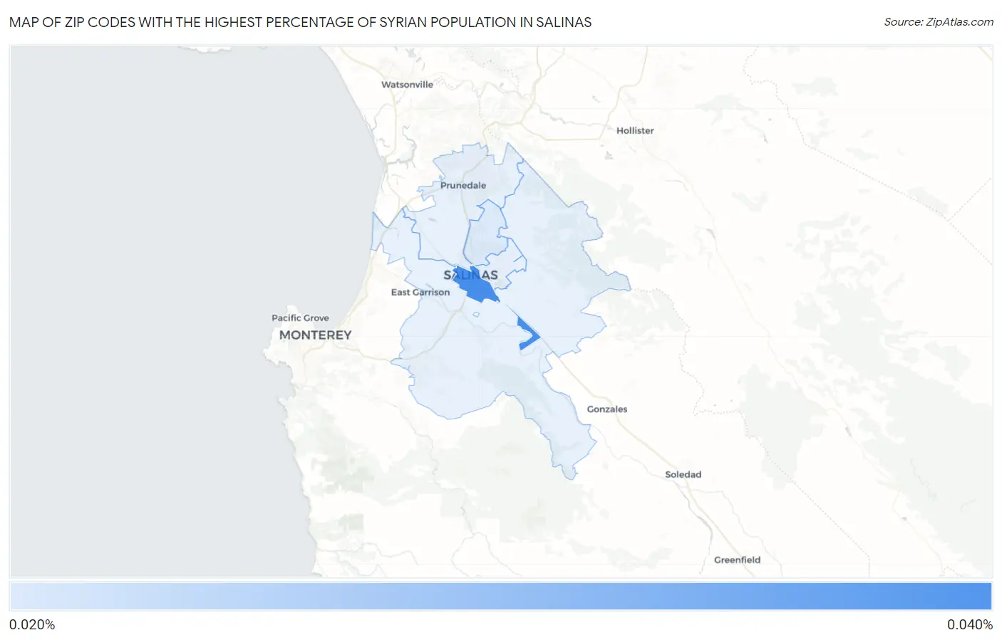 Zip Codes with the Highest Percentage of Syrian Population in Salinas Map