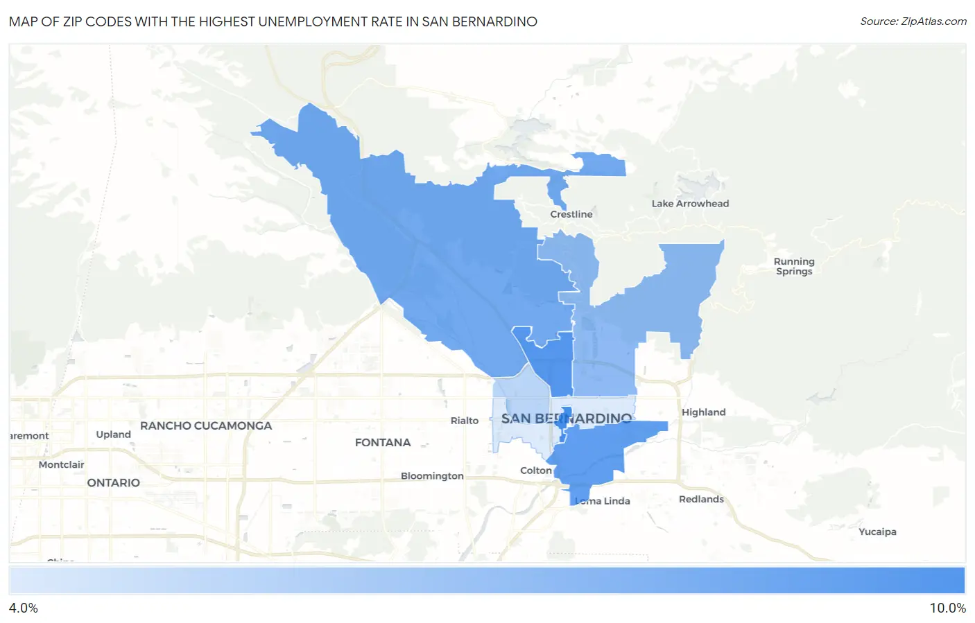 Zip Codes with the Highest Unemployment Rate in San Bernardino Map