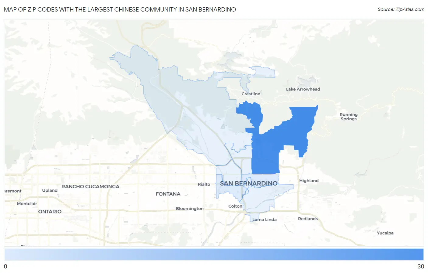 Zip Codes with the Largest Chinese Community in San Bernardino Map