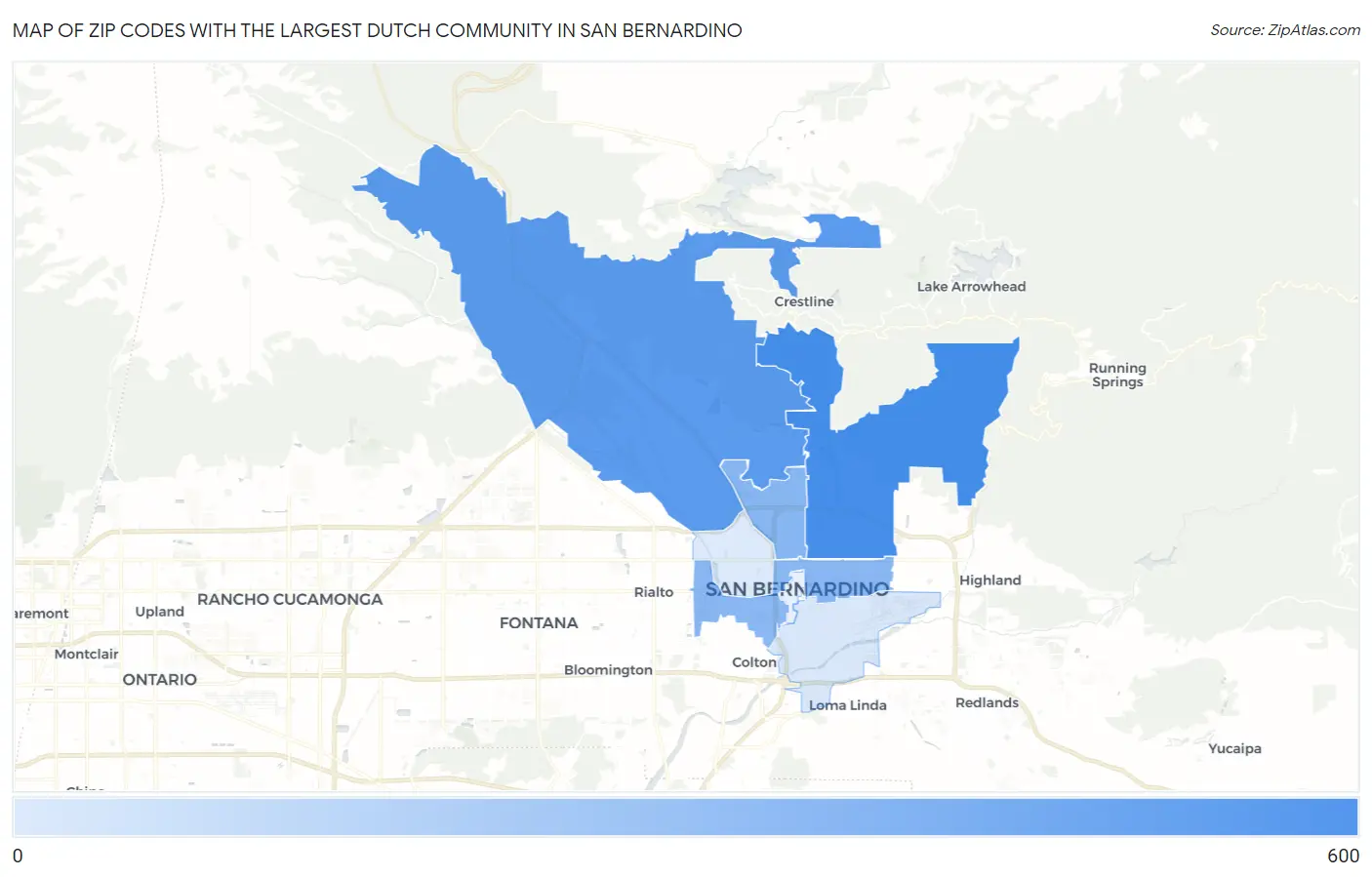 Zip Codes with the Largest Dutch Community in San Bernardino Map