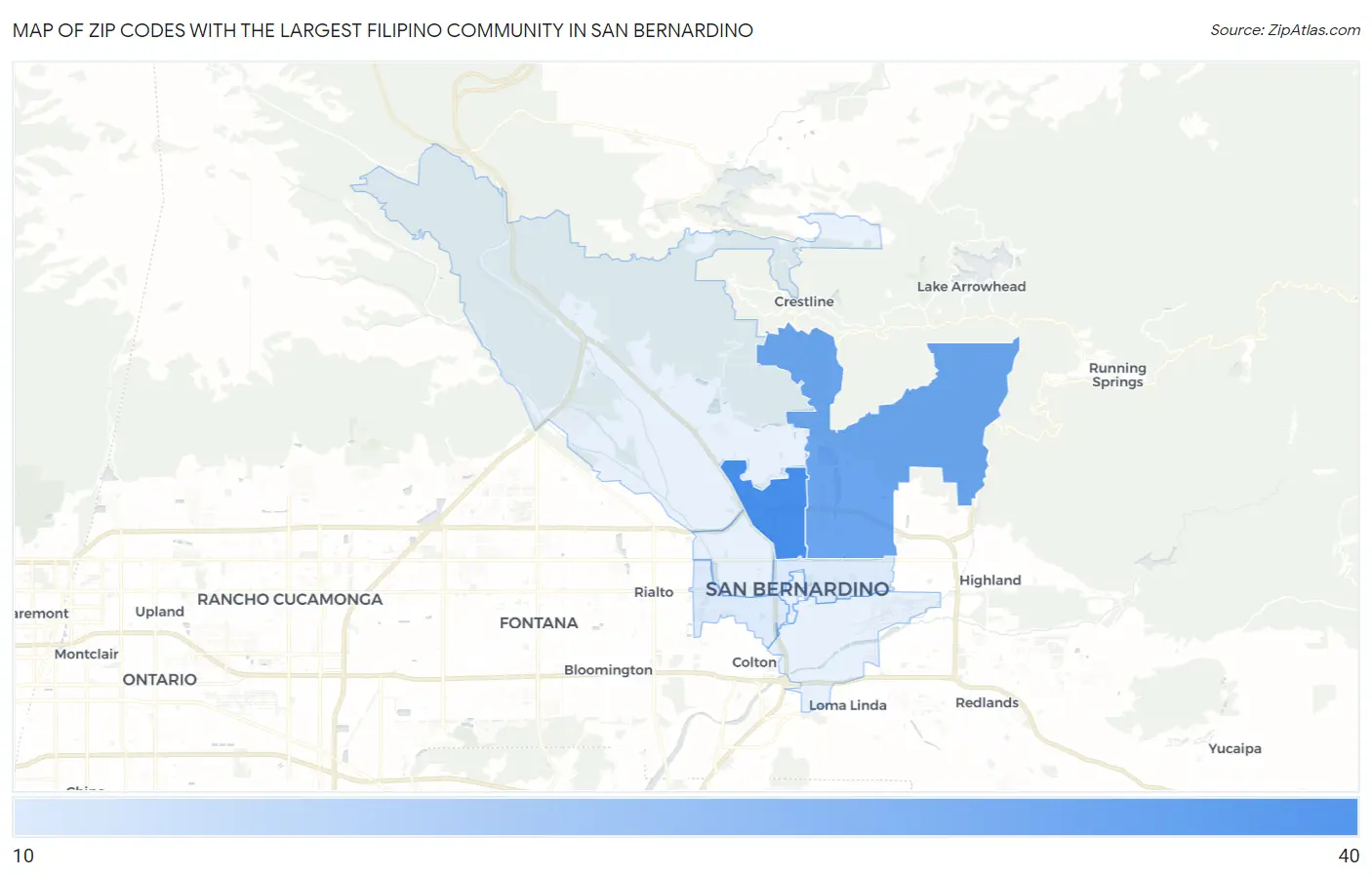 Zip Codes with the Largest Filipino Community in San Bernardino Map