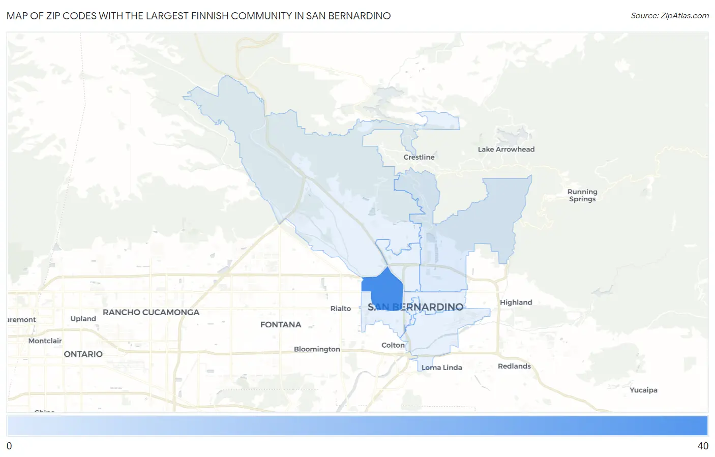 Zip Codes with the Largest Finnish Community in San Bernardino Map