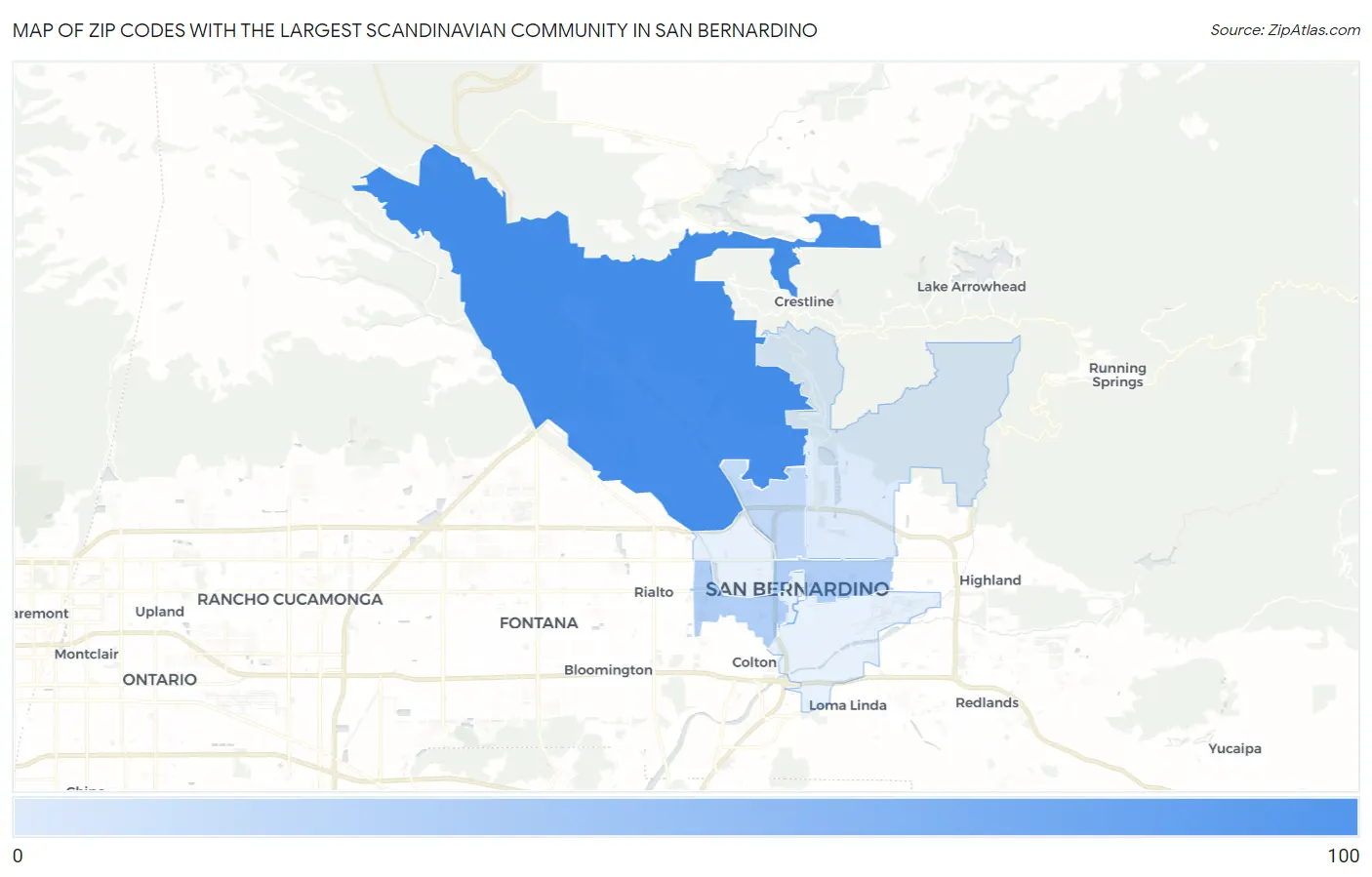 Zip Codes with the Largest Scandinavian Community in San Bernardino Map