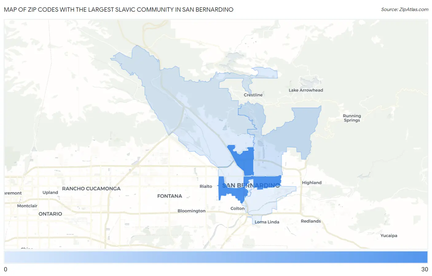 Zip Codes with the Largest Slavic Community in San Bernardino Map