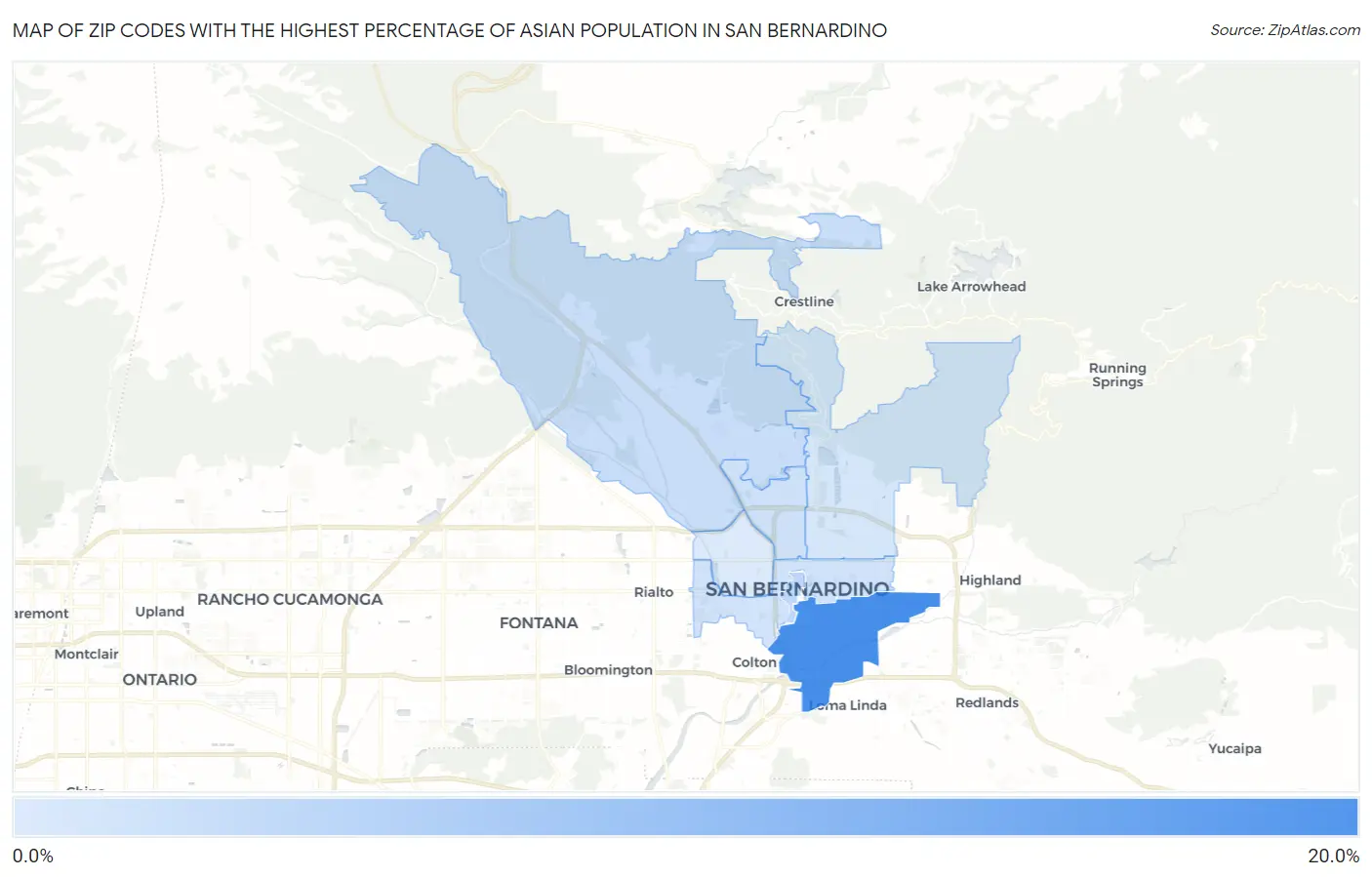 Zip Codes with the Highest Percentage of Asian Population in San Bernardino Map