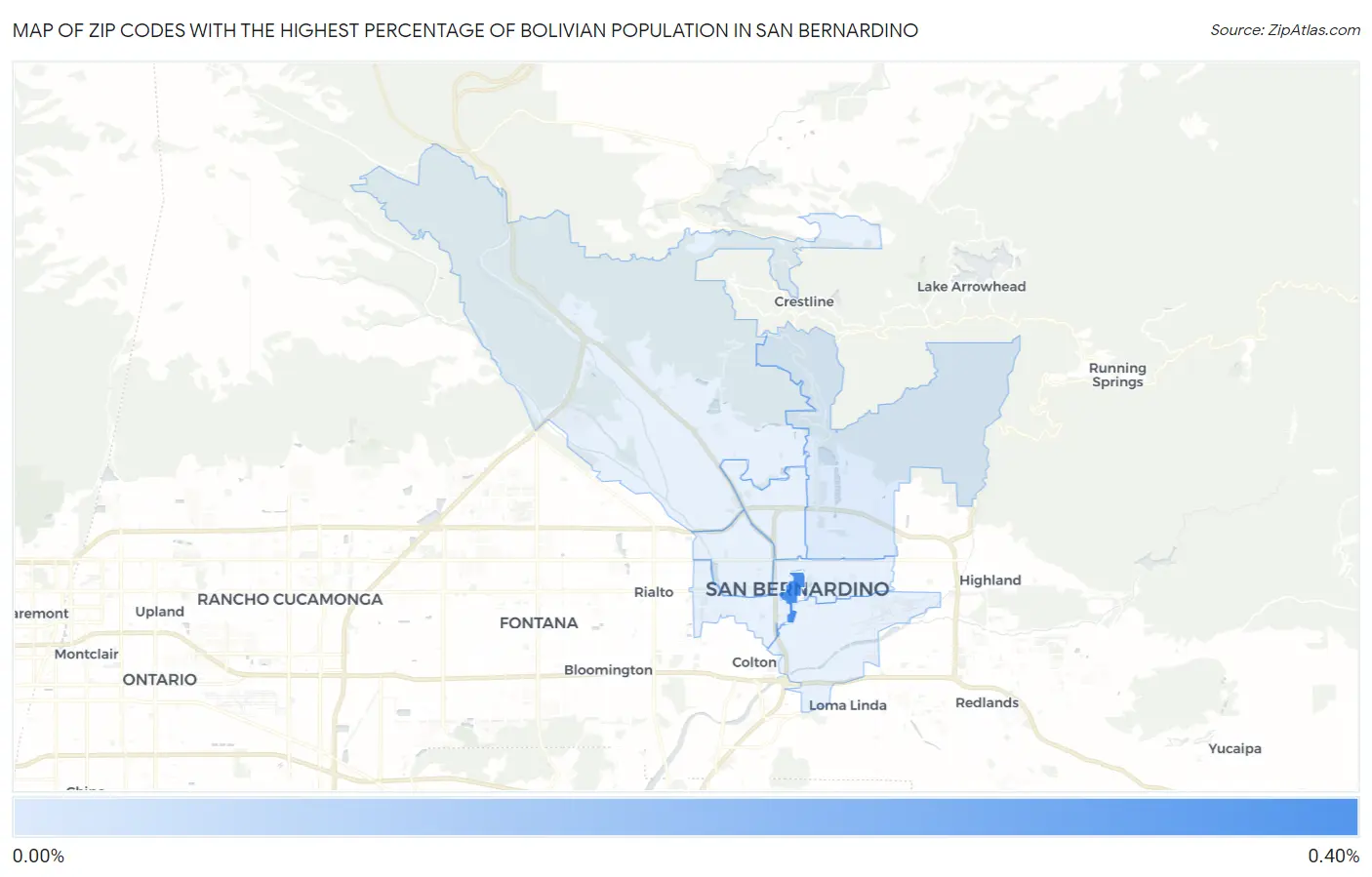 Zip Codes with the Highest Percentage of Bolivian Population in San Bernardino Map
