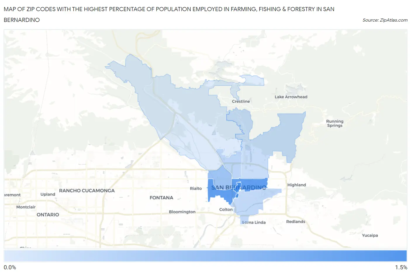 Zip Codes with the Highest Percentage of Population Employed in Farming, Fishing & Forestry in San Bernardino Map