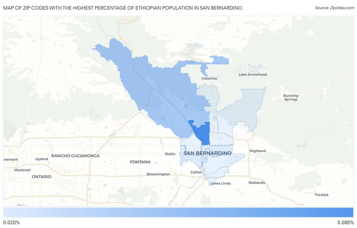 Zip Codes with the Highest Percentage of Ethiopian Population in San Bernardino Map
