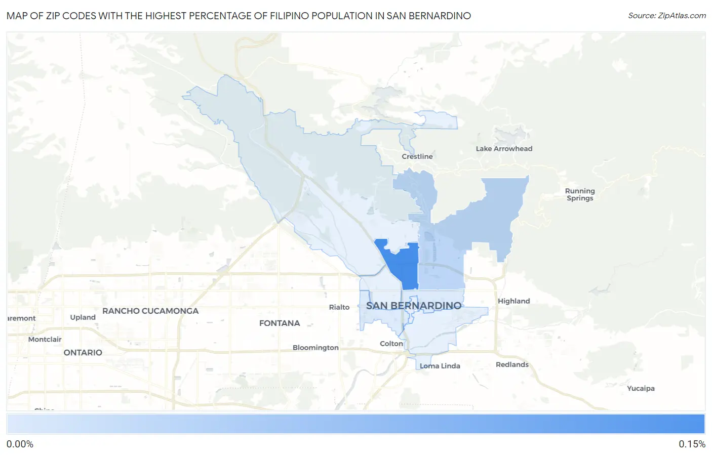 Zip Codes with the Highest Percentage of Filipino Population in San Bernardino Map