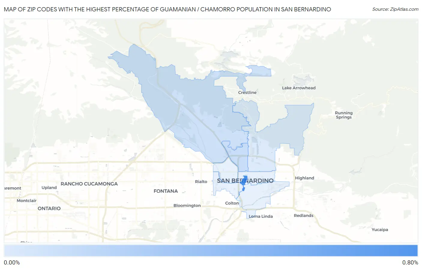 Zip Codes with the Highest Percentage of Guamanian / Chamorro Population in San Bernardino Map
