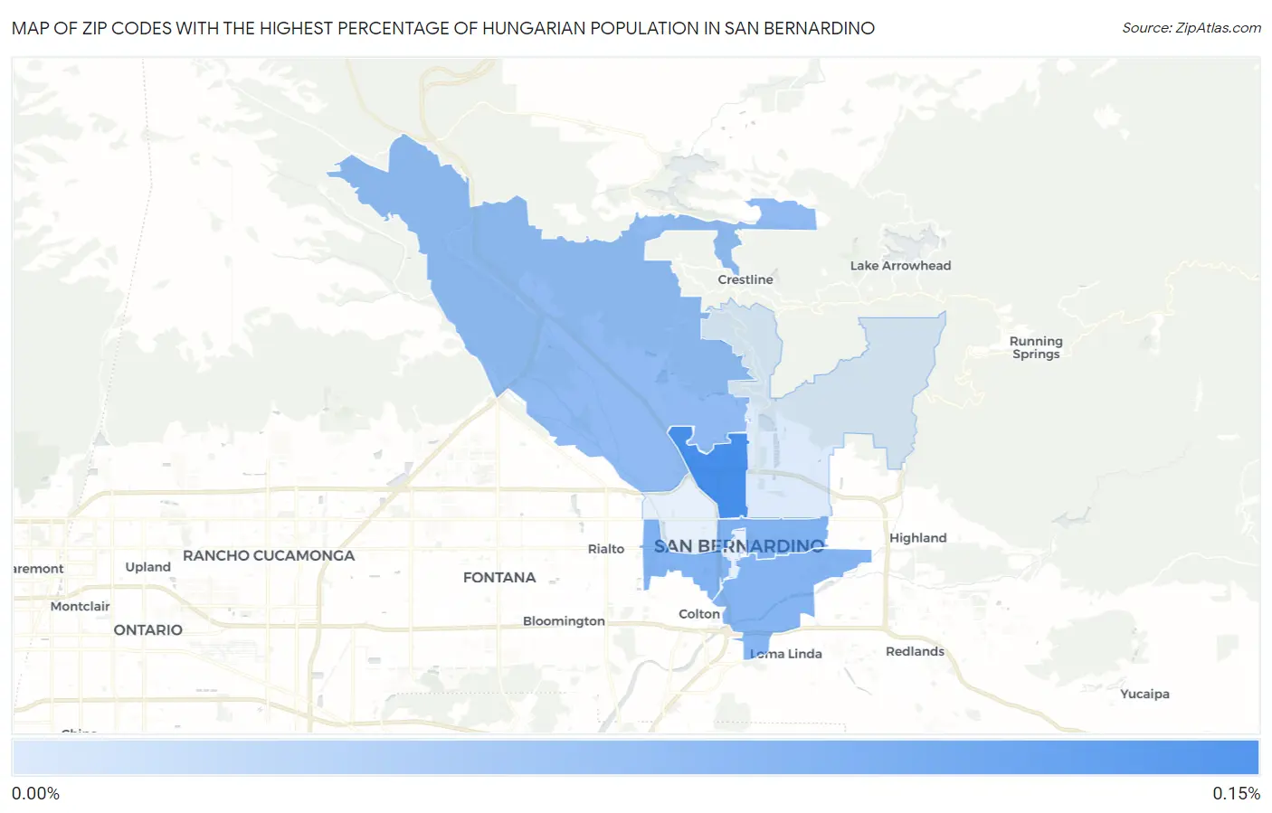 Zip Codes with the Highest Percentage of Hungarian Population in San Bernardino Map
