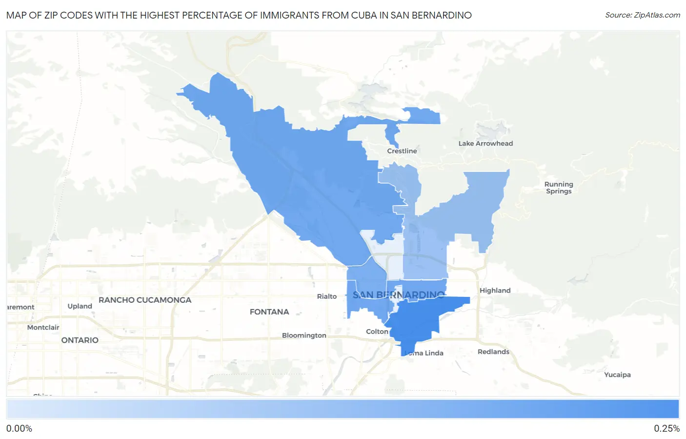Zip Codes with the Highest Percentage of Immigrants from Cuba in San Bernardino Map