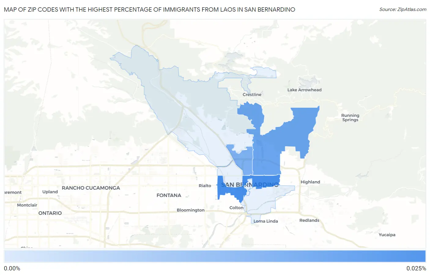 Zip Codes with the Highest Percentage of Immigrants from Laos in San Bernardino Map
