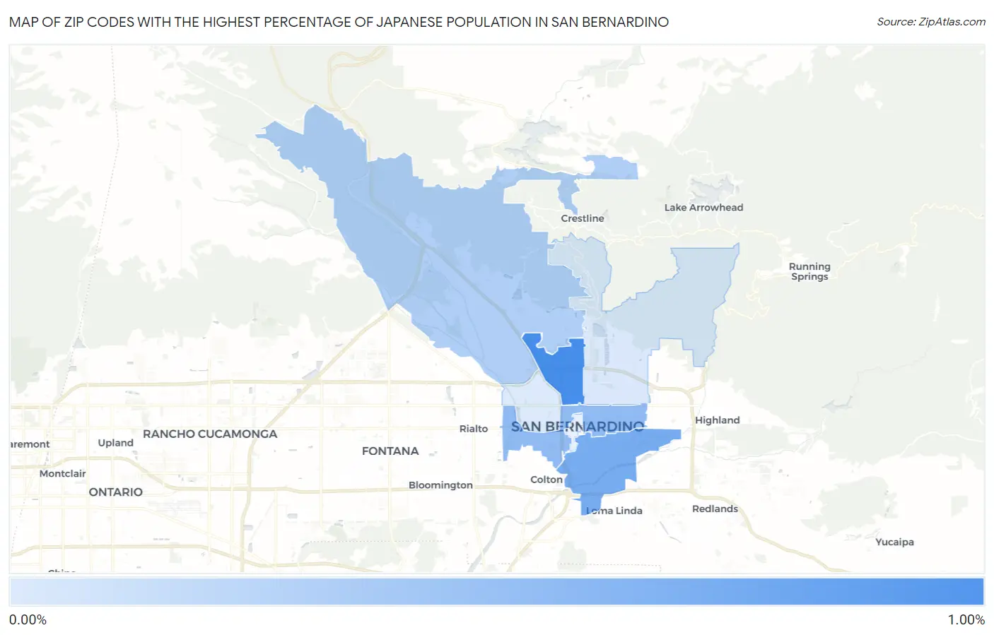 Zip Codes with the Highest Percentage of Japanese Population in San Bernardino Map