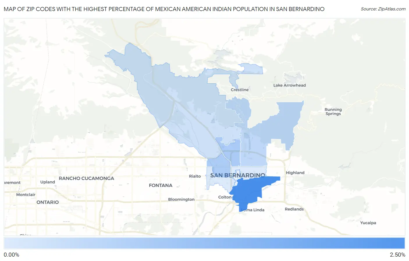 Zip Codes with the Highest Percentage of Mexican American Indian Population in San Bernardino Map