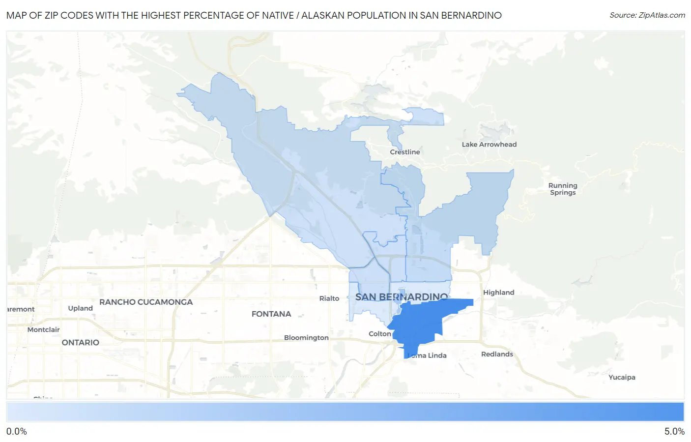 Zip Codes with the Highest Percentage of Native / Alaskan Population in San Bernardino Map
