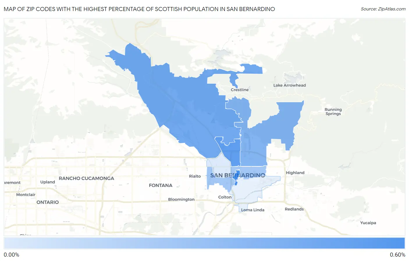 Zip Codes with the Highest Percentage of Scottish Population in San Bernardino Map