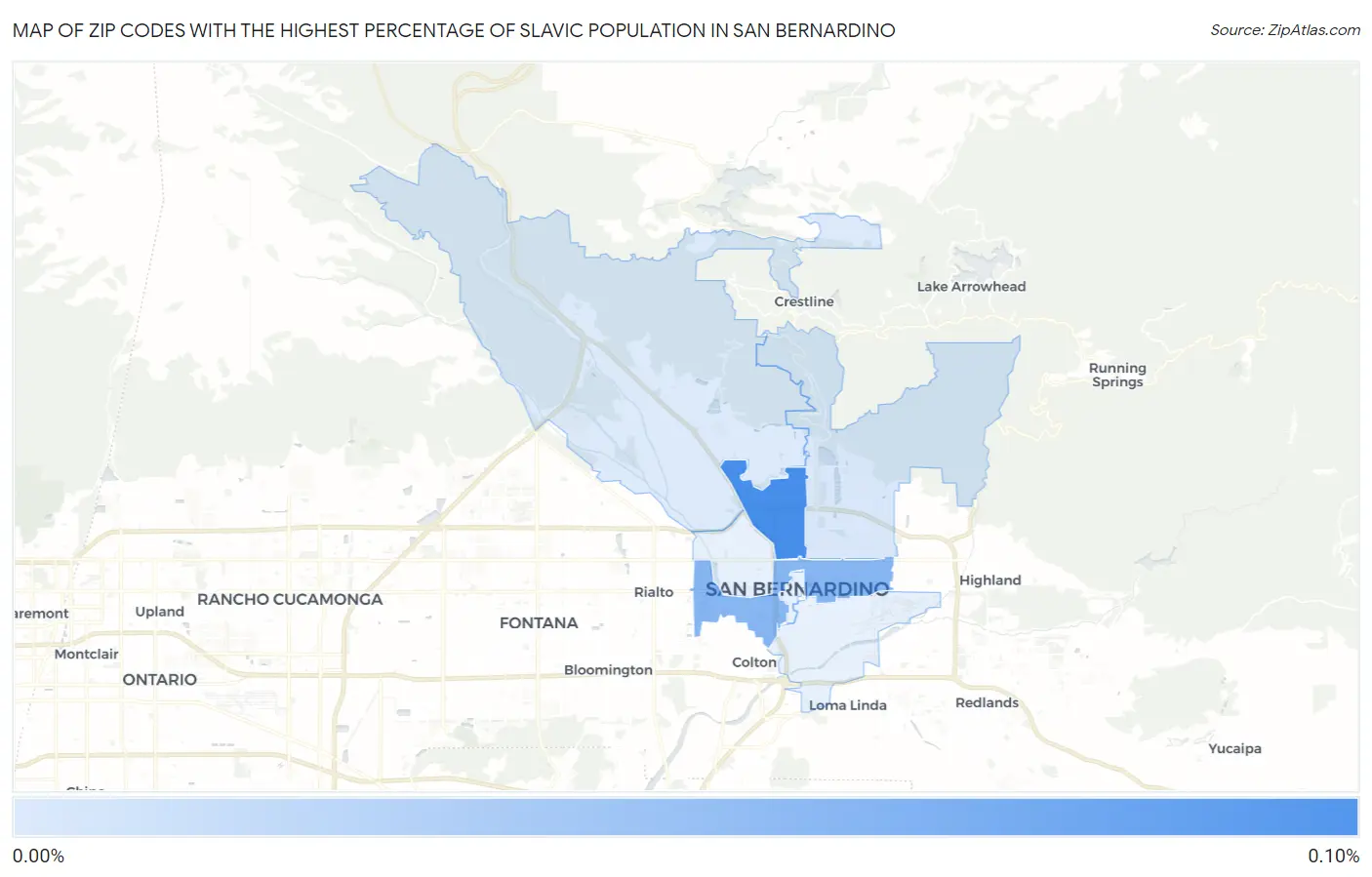 Zip Codes with the Highest Percentage of Slavic Population in San Bernardino Map