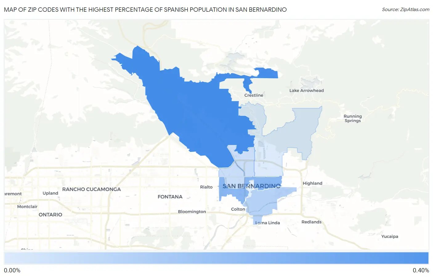 Zip Codes with the Highest Percentage of Spanish Population in San Bernardino Map